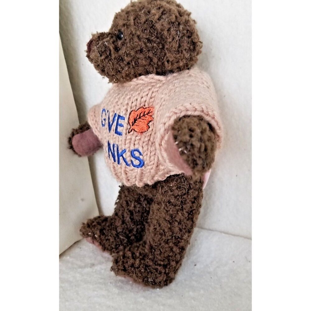 Give Thanks Teddy Bear‎ Plush 5-Jointed Berkeley Designs 8” 1998 beige sweater - Picture 2 of 9